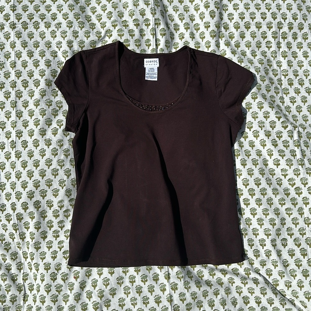 Brown George Stretch Shirt with Knitted-Beaded Detailing